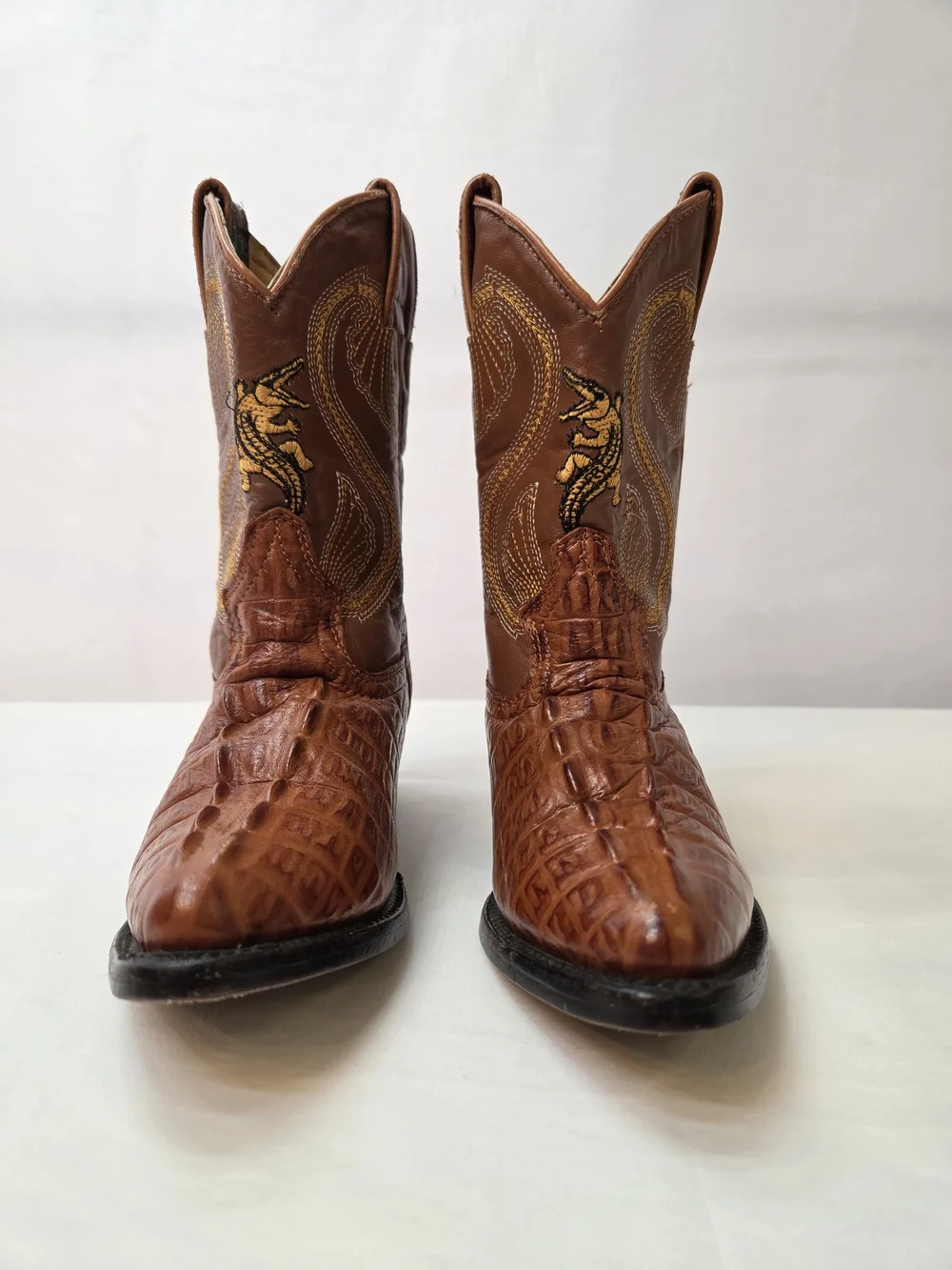 Kids Potrillo Salvaje Cowboy Boots • Brown Exotic Leather • Size 10